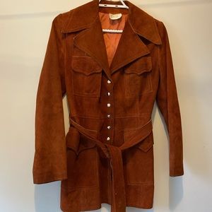 VINTAGE Rust Suede Leather Trench Coat Jacket